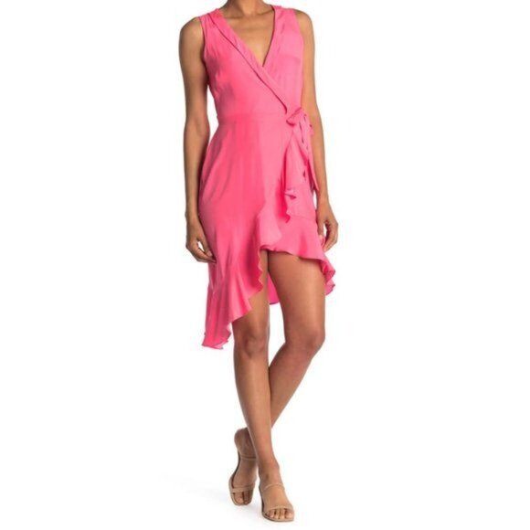 Amanda Uprichard Mary Kate 100% Silk Wrap Dress in Fluro Pink Size Small - Picture 4 of 8